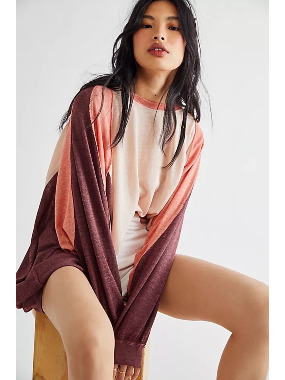 Free People Home Stretch Oversize t-shirt Size Medium Boho Casual Colorblock